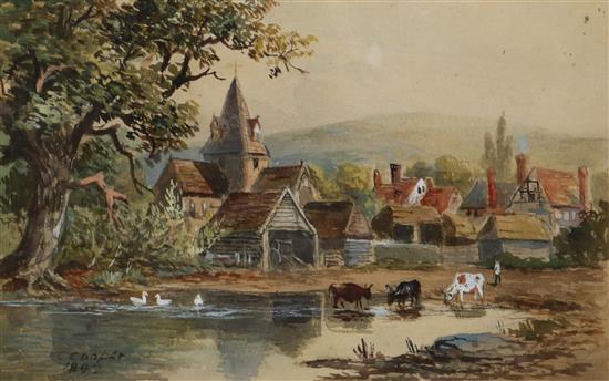 C.Cooper, two watercolours, Evening, Ditchling Church and Village, Sussex and Morning at Ditchling Pond, dated 1892 14 x 22cm